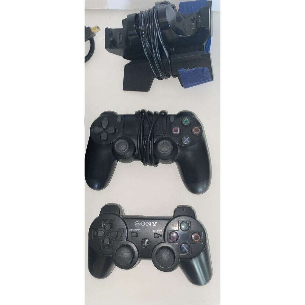PS4, 2 Wireless Controllers, Power Cords, Charging Station Headphones W/Mic - Picture 2 of 6